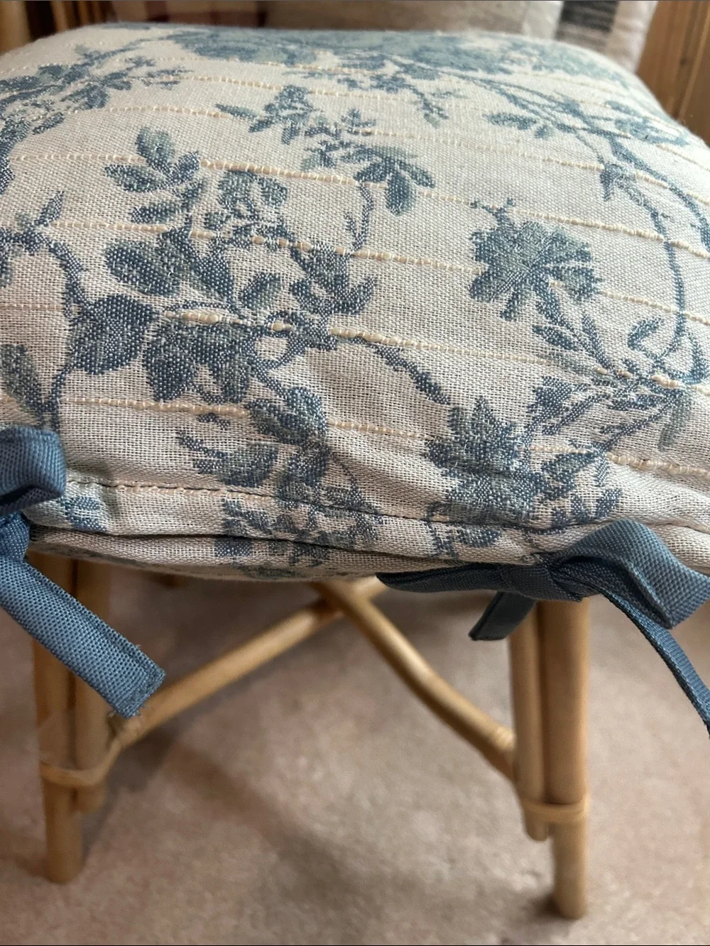 Studio McGee 18” x  18” Woven Stripe Blue Outdoor Pillow with side bows